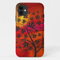 Árbol de otoño y arte abstracto de luna