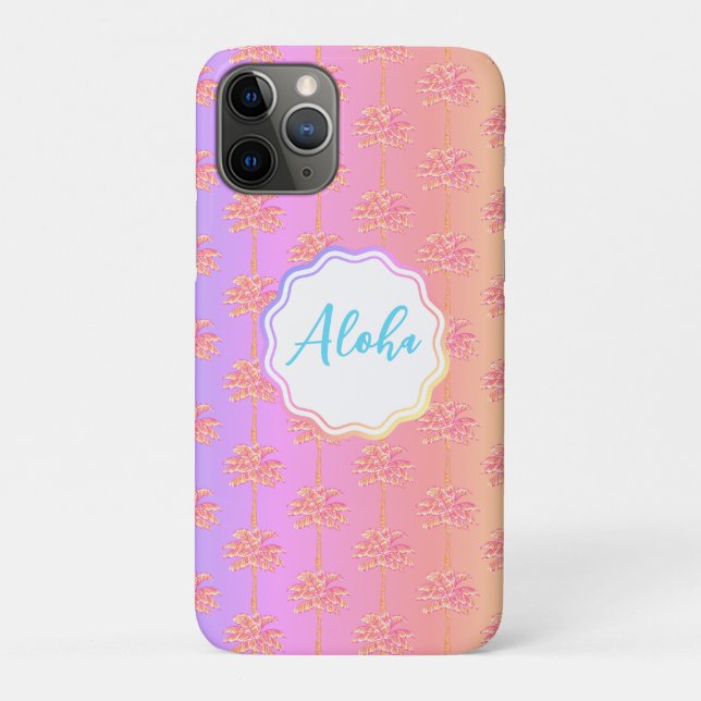 Funda De Case-Mate Para iPhone Árbol de palmas rosado tropical Sunset Aloha (Reverso)