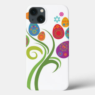 Funda Para iPhone 13 Árbol de Pascua con huevos y flores de colores