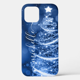Funda Para iPhone 12 Árbol esparcado de Navidades azules personalizados