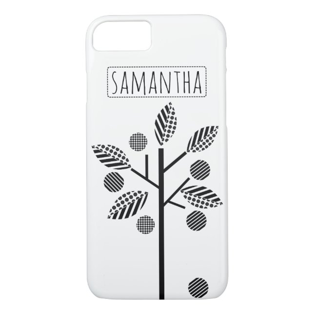 Funda De Case-Mate Para iPhone Árbol estilizado blanco negro y moderno de frutas (Reverso)