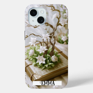 Funda Para iPhone 15 Árbol floreciente a partir de un nombre personaliz