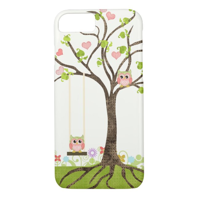 Funda De Case-Mate Para iPhone Árbol lindo caprichoso de los búhos de los (Reverso)
