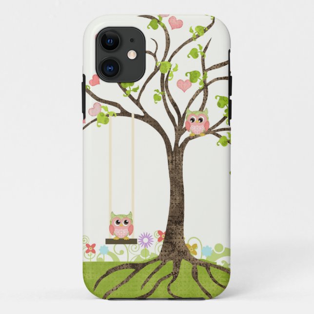 Funda De Case-Mate Para iPhone Árbol lindo caprichoso de los búhos de los (Reverso)