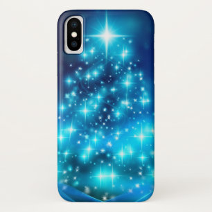 Funda Para iPhone X Árbol moderno de Navidad azul eléctrico con luces
