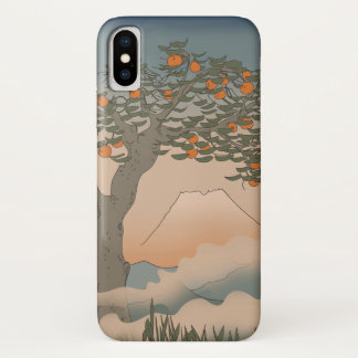 Funda Para iPhone X Árbol Naranja de Japón en la niebla