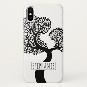 Funda Para iPhone X Árbol y nombre estilizados en blanco y negro