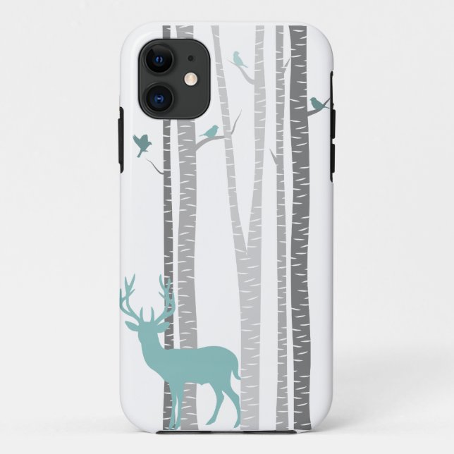 Funda De Case-Mate Para iPhone Árboles bircos con ciervos (Reverso)