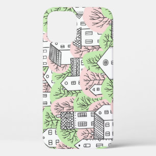 Funda Para iPhone 12 Árboles, casas, paisaje de la ciudad primaveral