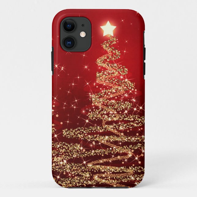 Funda De Case-Mate Para iPhone Árboles chispeantes del navidad elegante rojos (Reverso)