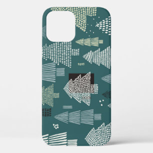 Funda Para iPhone 12 Árboles de invierno, patrón vintage de Navidad.