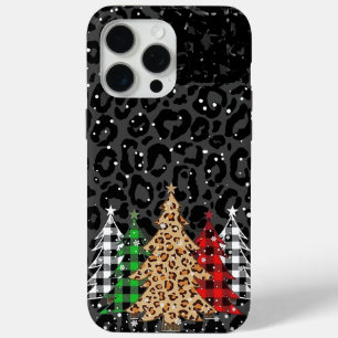 Funda Para iPhone 15 Pro Max Árboles de Navidad con estampado de leopardo
