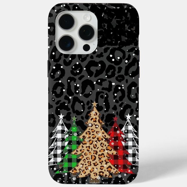 Funda De Case-Mate Para iPhone Árboles de Navidad con estampado de leopardo  (Reverso )