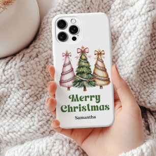 Funda Para iPhone 15 Mini Árboles de Navidad con estampado de leopardo de lu