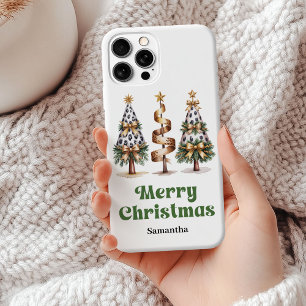 Funda Para iPhone 15 Mini Árboles de Navidad de leopardo estéticos personali