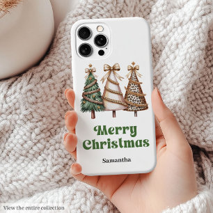 Funda Para iPhone 15 Mini Árboles de Navidad Elegantes Acuarela Leopardo