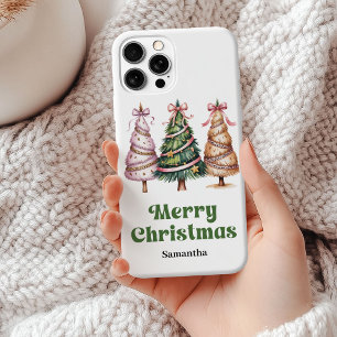 Funda Para iPhone 15 Mini Árboles de Navidad lindos personalizados leopardo 