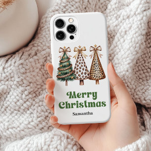 Funda Para iPhone 15 Mini Árboles de Navidad minimalistas chic verde leopard
