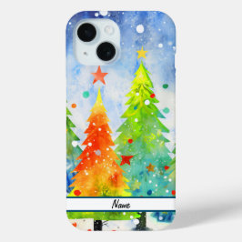 Funda Para iPhone 15 Árboles de Navidad nevados