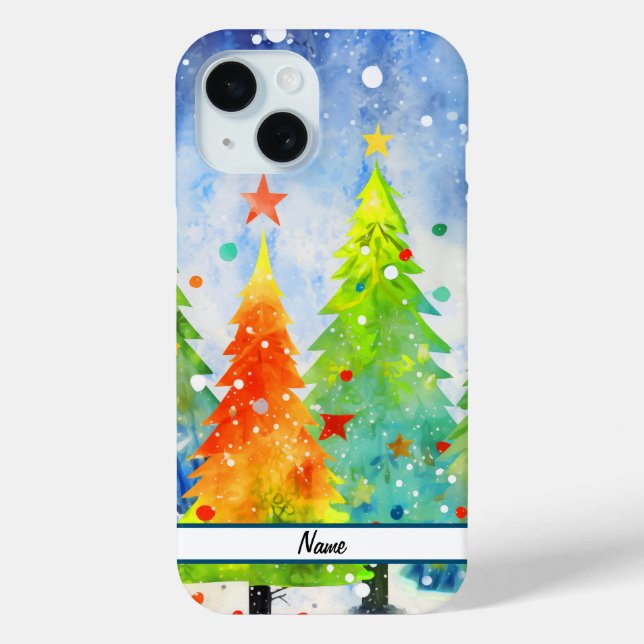 Funda De Case-Mate Para iPhone Árboles de Navidad nevados (Reverso )