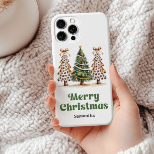 Funda Para iPhone 15 Mini Árboles de Navidad Originales Terrosos verde oro l