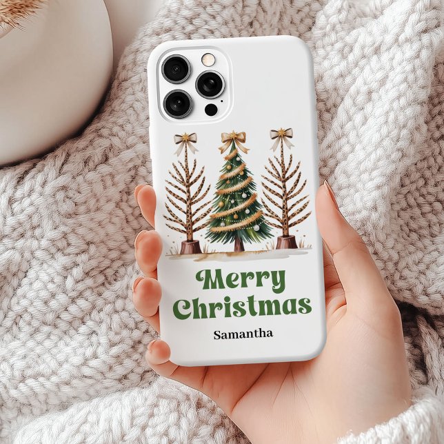 Funda De Case-Mate Para iPhone Árboles de Navidad personalizados con leopardo exc (Stylish leopard Christmas trees personalized phone case gift)