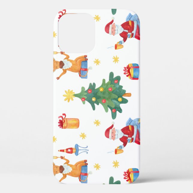 Funda De Case-Mate Para iPhone Árboles de Navidad, Santa: patrón de acuarela. (Reverso )