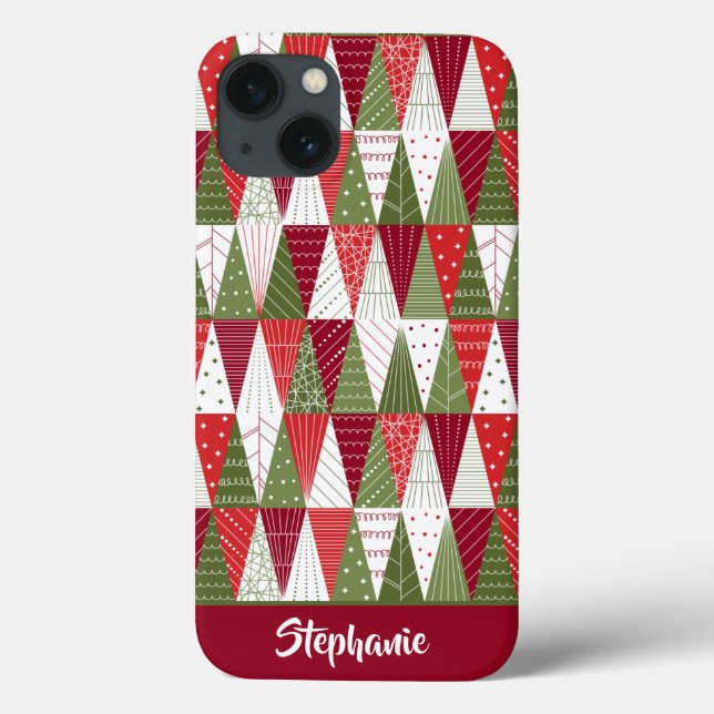 Funda De Case-Mate Para iPhone Árboles de Navidad verdes y rojos (Reverso)