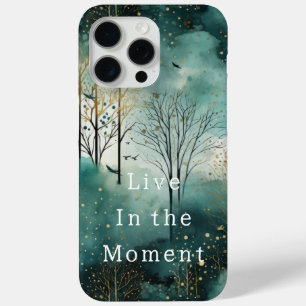 Funda Para iPhone 15 Pro Max Árboles de oro verdes con Navidades de aves