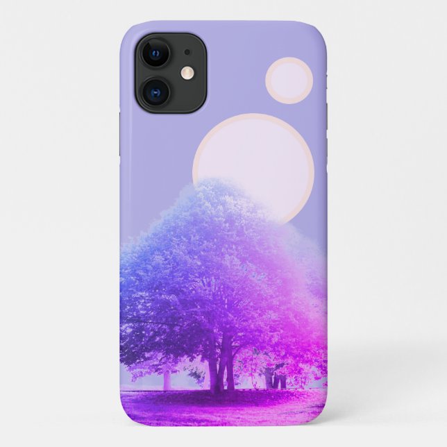 Funda De Case-Mate Para iPhone Árboles en niebla y doble amanecer (Reverso)