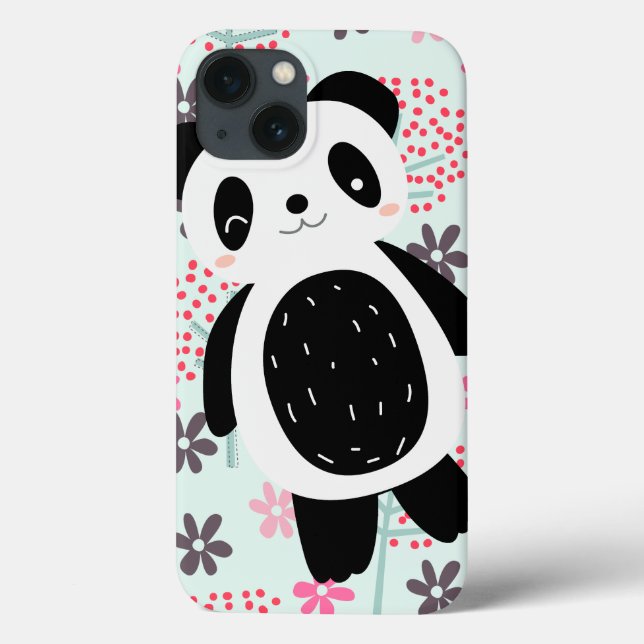 Funda De Case-Mate Para iPhone Árboles, flores y osos panda (Reverso)