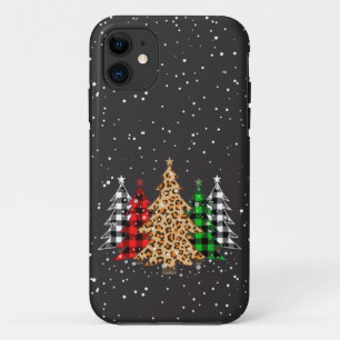 Funda Para iPhone 11 Árboles navideños cubiertos y leopardo Imprimir co