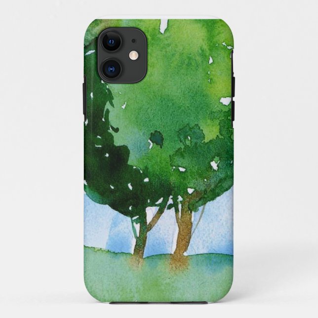 Funda De Case-Mate Para iPhone árboles verdes de la acuarela (Reverso)