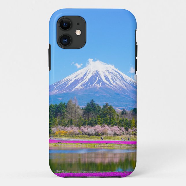 Funda De Case-Mate Para iPhone Árboles y flores del Monte Fuji (Reverso)