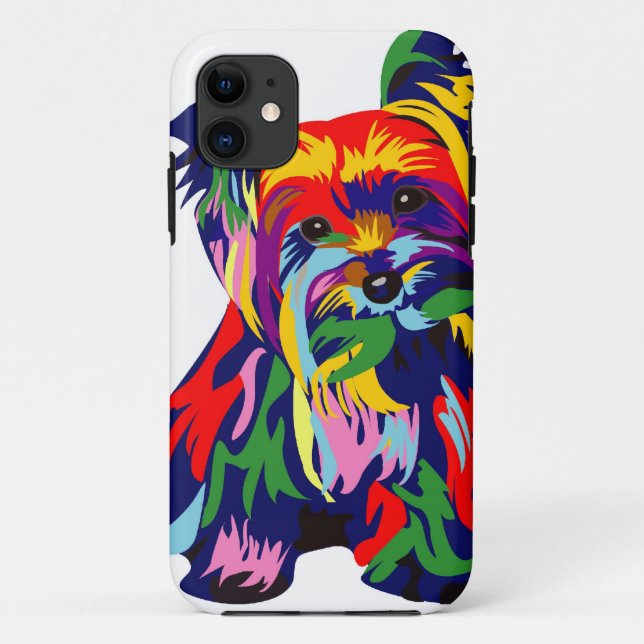 Funda De Case-Mate Para iPhone Arco iris Yorkie de la diversión (Reverso)