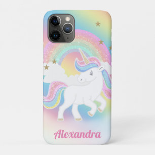 Funda Para iPhone 11 Pro Arcoíris Brillante y Unicornio con Nombre Personal