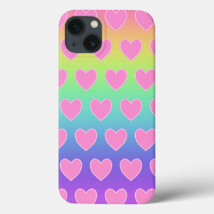 Funda Para iPhone 13 Arcoiris con corazones rosados