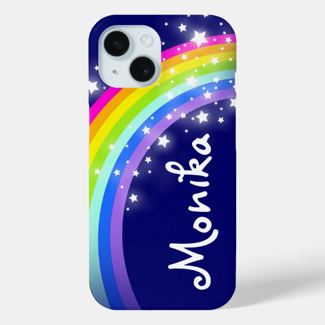 Funda De Case-Mate Para iPhone Arcoiris con estrellas y nombre personalizado del  (Reverso )