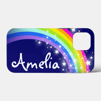 Funda Para iPhone 13 Mini Arcoiris con nombre en un cielo de la marina noctu