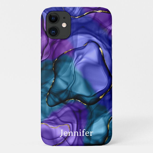 Funda De Case-Mate Para iPhone Arcoíris violeta rosa acuarela (Reverso)