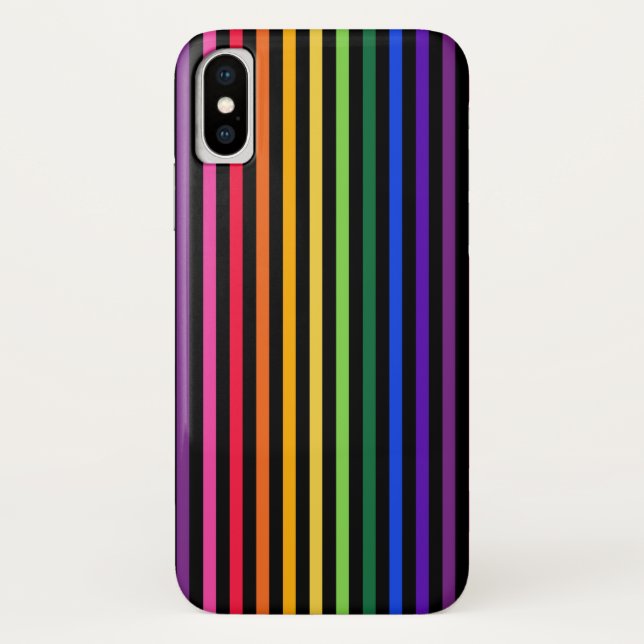 Funda De Case-Mate Para iPhone Arcoiris y rayas negras (Reverso)