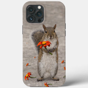 Funda Para iPhone 13 Pro Max Ardilla de animales con girasol rojo Tithonia