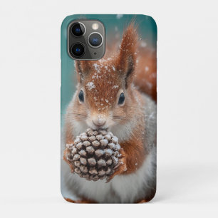Funda Para iPhone 11 Pro Ardilla roja adorable en la nieve con pinecona
