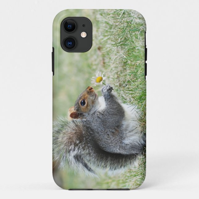 Funda De Case-Mate Para iPhone Ardilla sonriente con margarita (Reverso)