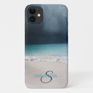 Funda Para iPhone 11 Arena de la orilla de la playa tropical Monograma