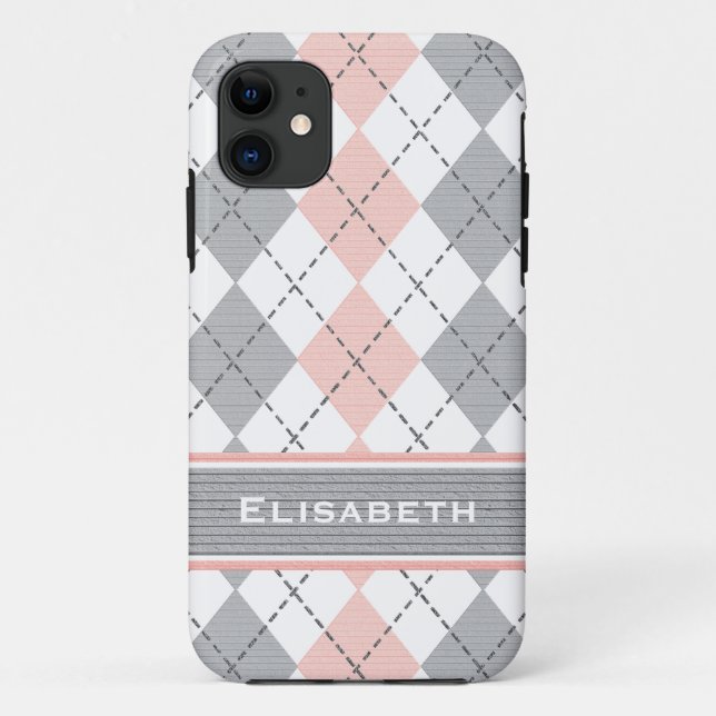 Funda De Case-Mate Para iPhone Argyle gris rosado de muy buen gusto (Reverso)