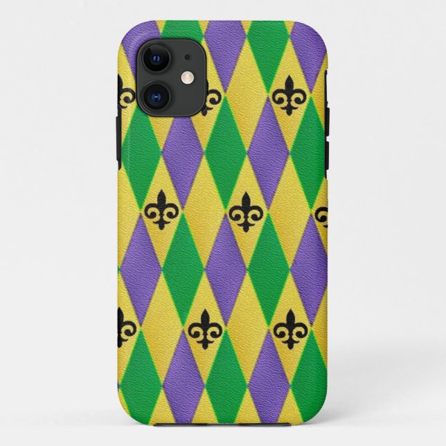 Funda De Case-Mate Para iPhone Arlequín de Mardi Gras Flor De Lis (Reverso)