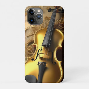 Funda Para iPhone 11 Pro Armonía Dorada: Violin vintage en notas brillantes