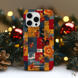 Funda Para iPhone 15 Pro Max Armonía floral audaz - rojo artístico y oro