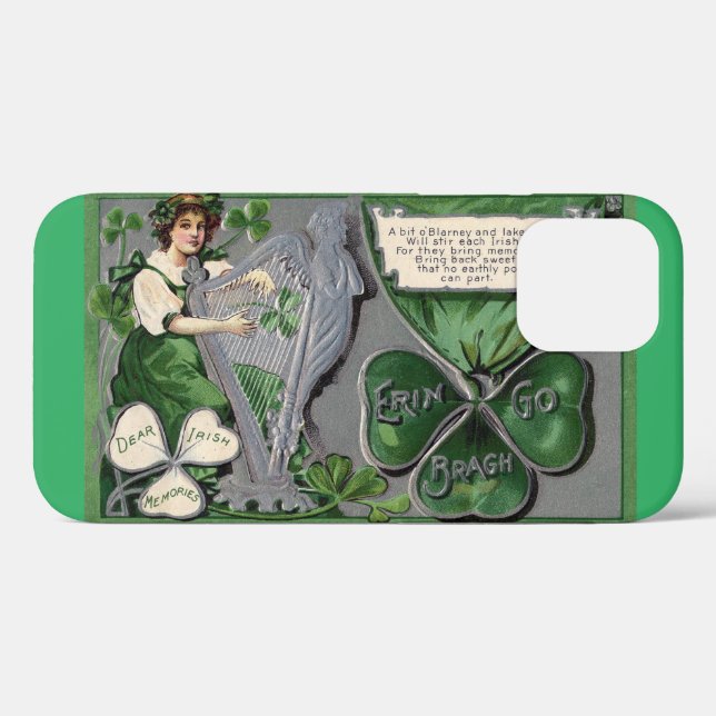 Funda De Case-Mate Para iPhone Arpa plateada, Shamrock, Día de San Patricio, añad (Reverso  (Horizontal))